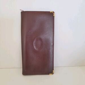 Cartier Vintage Bifold Leather Bordeaux Red Wallet Large Credit Card Bill Slim